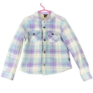 Eddie Bauer Girls Plaid Fleece Shacket Sherpa Lined Blue Purple 6/6X Shirt